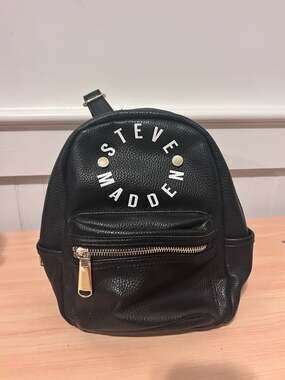 Steve Madden Black Faux Leather Mini Backpack